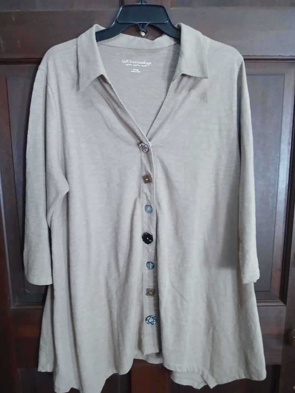 Soft Surroundings Tan Button-Front Collared Women's Top With Mixed Buttons XL